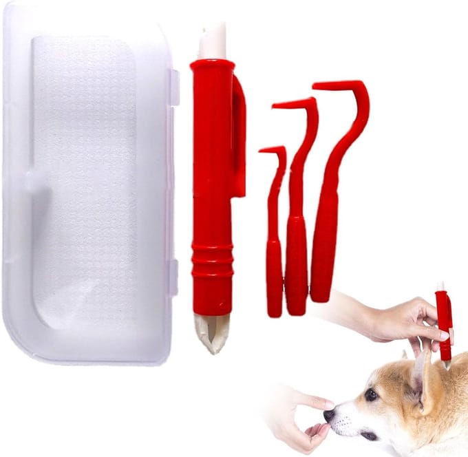 VHV - Tekenset - 4-delige Tekenverwijderaar voor Hond en Kat - Rode ABS Tekentools voor Buiten