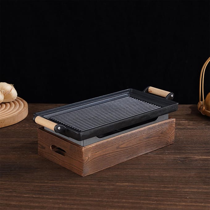Tablette BBQ Portable à Chauffage à l'Alcool, Plaque Chauffante Multifonction pour Poisson, Kebab, Viande, Restaurants L noir