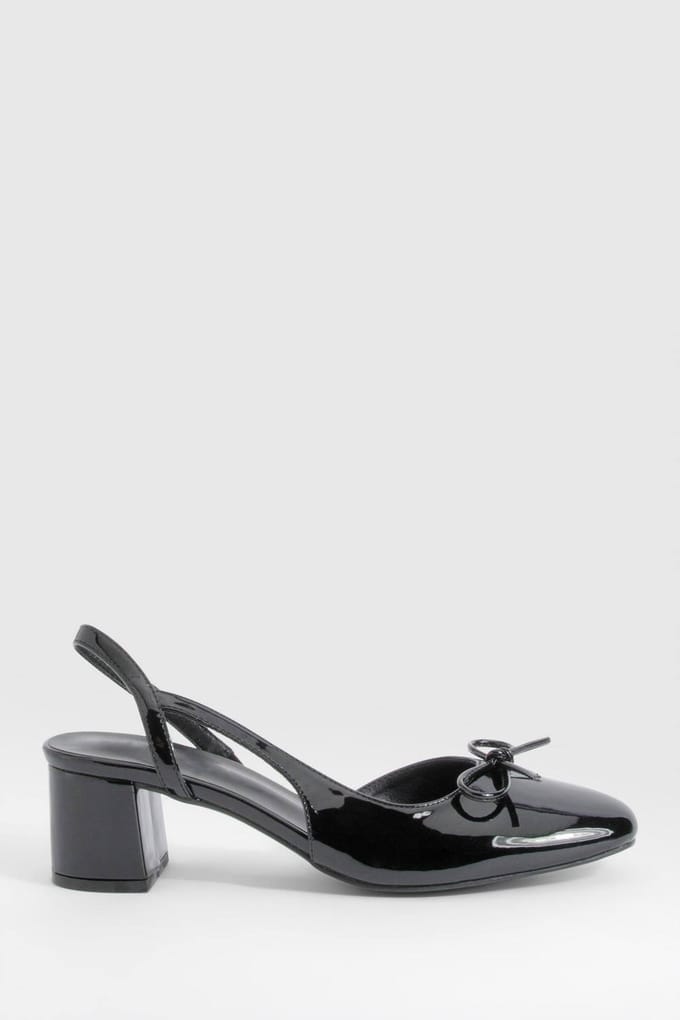 boohoo Dames Low Block Heel Slingback Bow Ballets | Zwart | Maat: 40