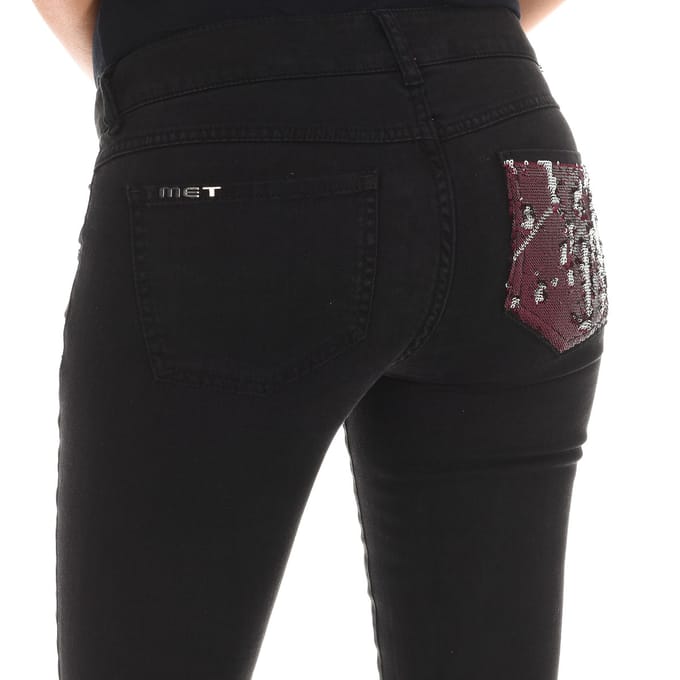 Lange jeansbroek met smal gesneden zomen 10DBF0475-B088 vrouw