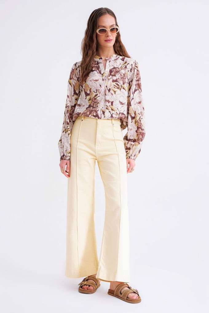 Bloemdruk Lange Mouw Mandarin Kraag Blouse