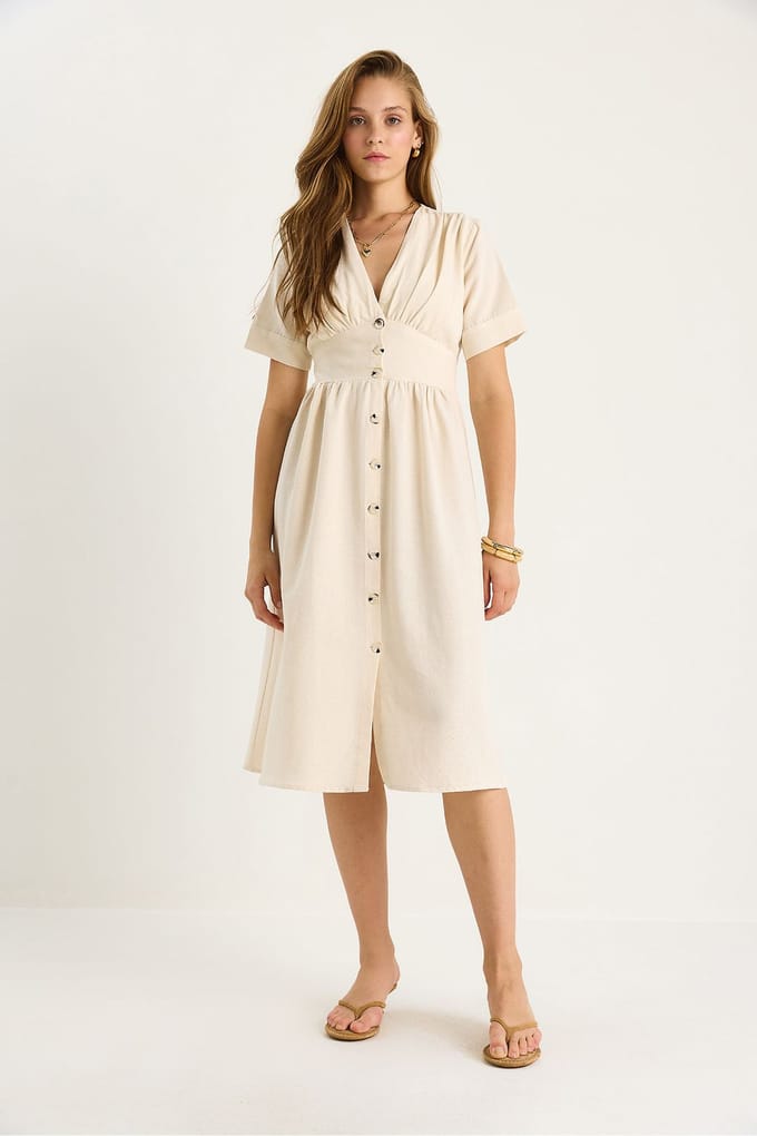 V-hals Knop Midi Shirtjurk