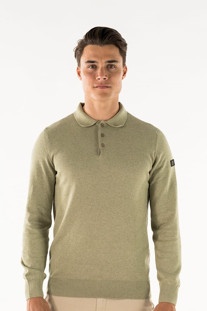 Presly & Sun Trui Brad Long Sleeve Knitted Polo Groen