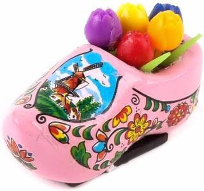 Souvenir - Magneet Klomp - Met Tulpen - Holland Roze - 5 Cm - Een Stuk