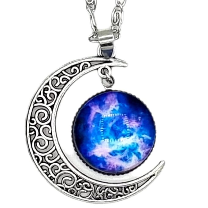 Ketting zilver met maan hanger en roze lucht