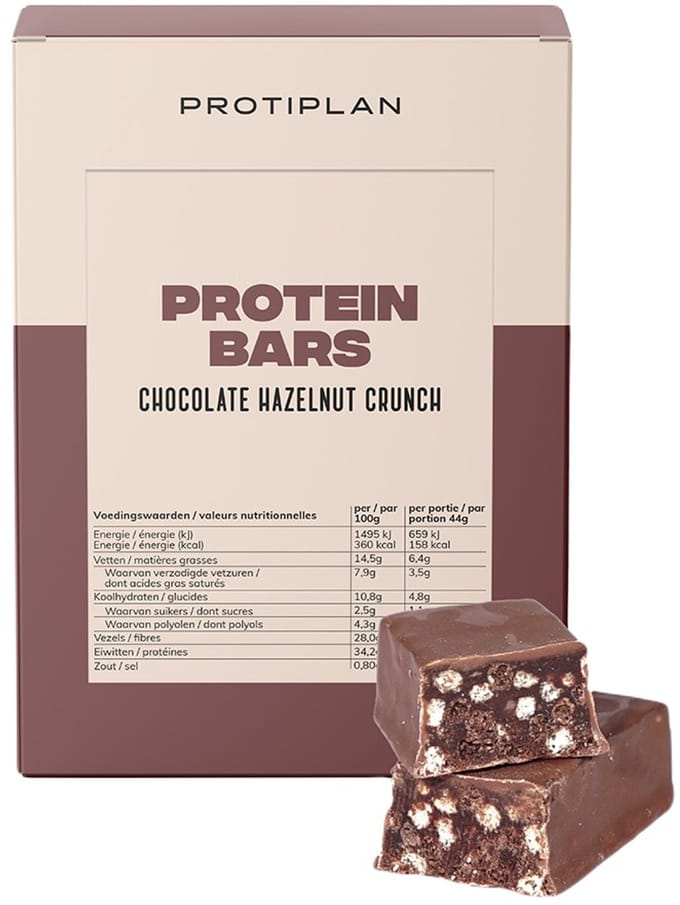 Protiplan - Reep Hazelnoot Chocolade Crunch - 7 x 44 g - Koolhydraatarm snack - Eiwitrepen - Suikerarm