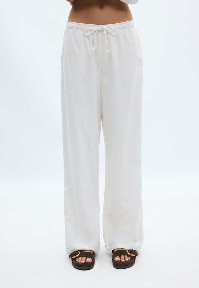 Stradivarius Rechte broek met linnenlook  Ecru L