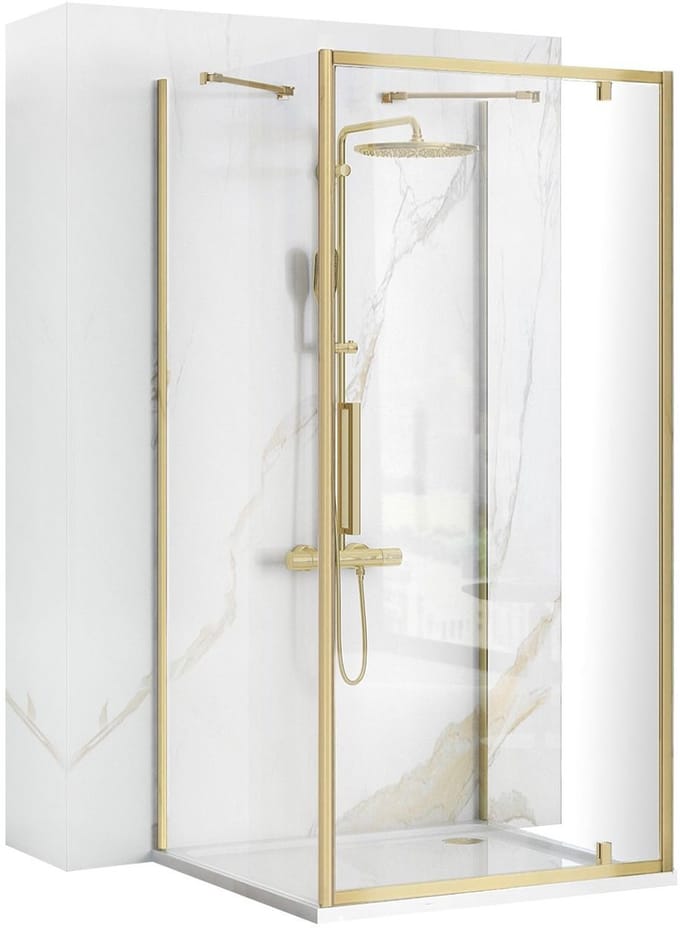 Rea Rapid Swing - Wandgemonteerde Douchecabine - Geborsteld Goud - 90X90 Vierkant - 90X90X195Cm