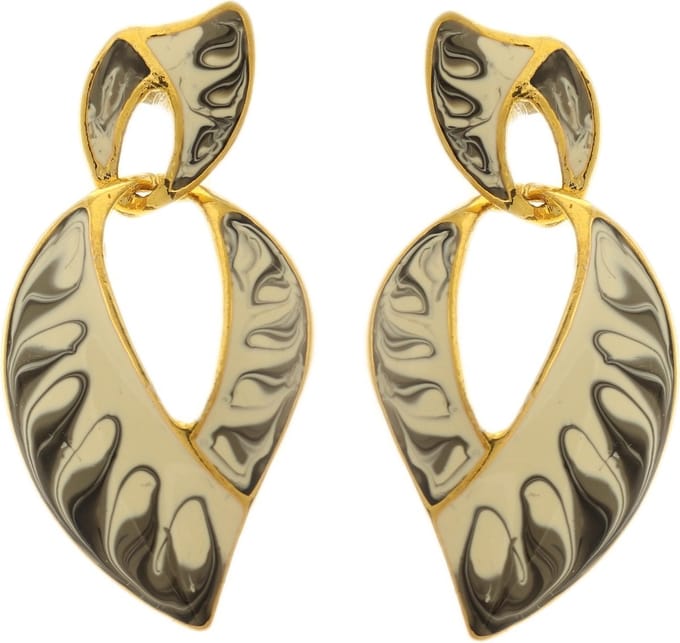 Behave - Dames oorbellen - Goudkleur wit grijs design - 4 cm stijlvol