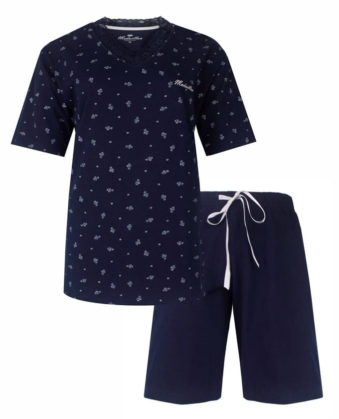 Medaillon Dames Shortama - Pyjama Set - Nachtkleding - Donker Blauw - Maat L