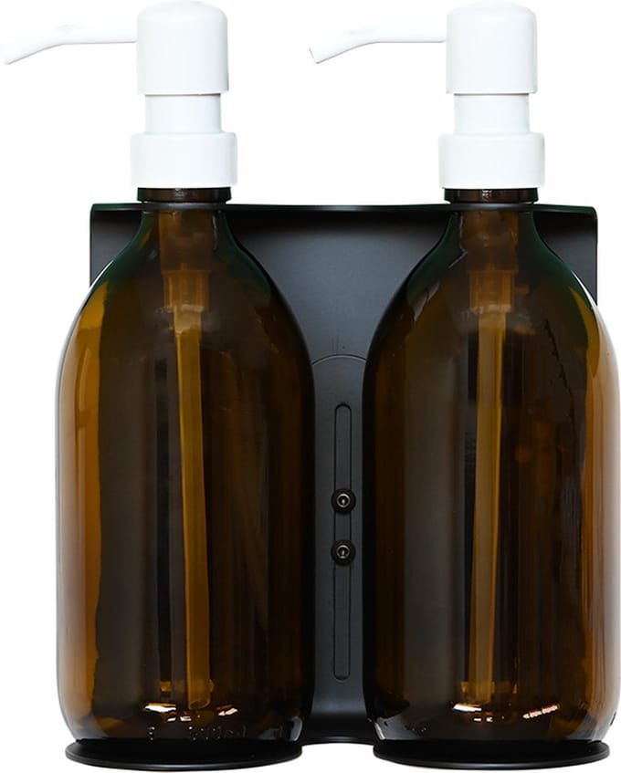 Groeikruid® Zeeppomphouder Zwart RVS inclusief Zeepdispensers | Double | 500 ml mat wit