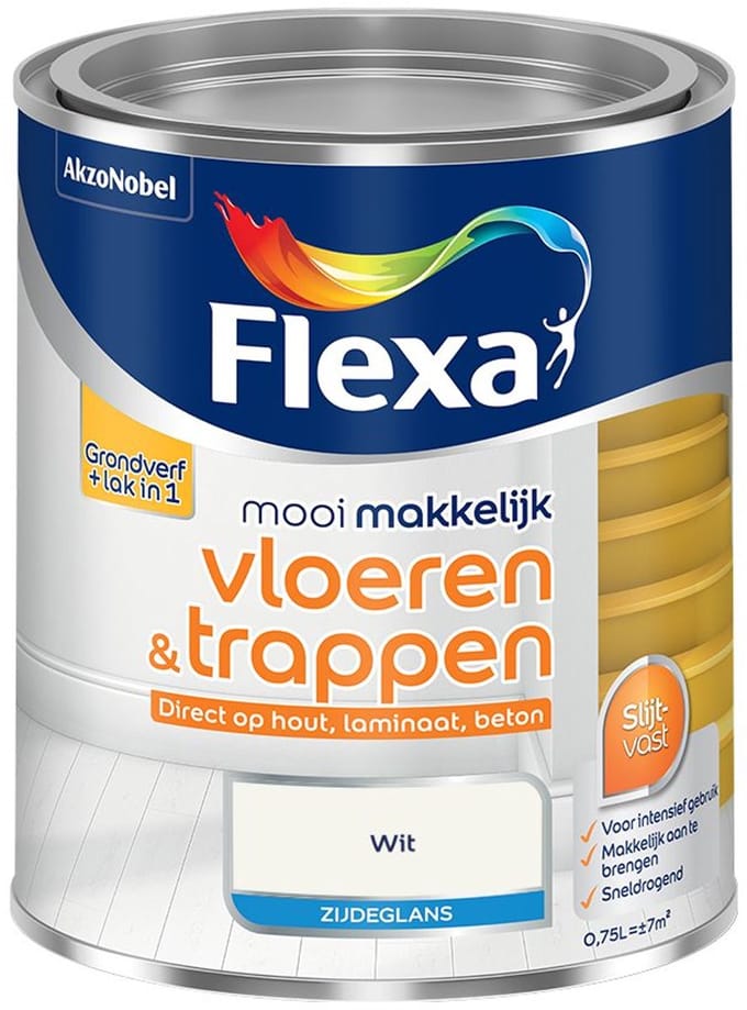 Flexa - Mooi Makkelijk Vloeren & Trappen Zijdeglans - Wit - Mengverf - 750 Ml