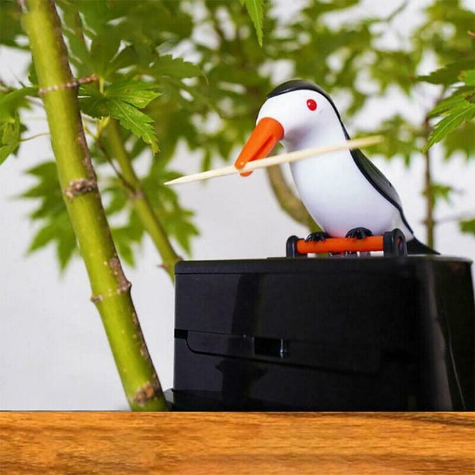 Tandenstoker Dispenser Automatische Vogel Tandenstoker Doos Vogel Specht Tandenstoker Dispenser Tafel oranje
