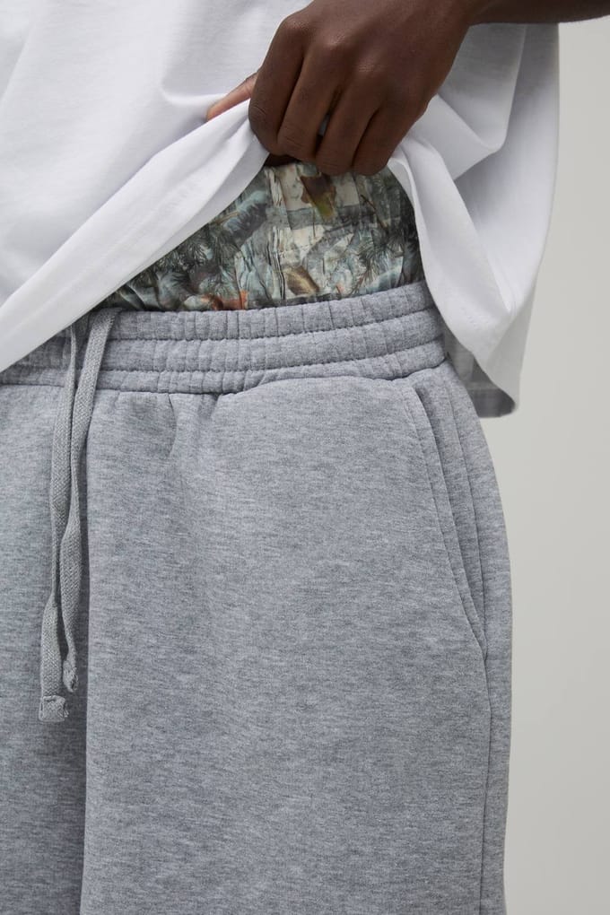 Printed Double Waistband Jersey Bermuda Jort | Grey Marl | Size Medium