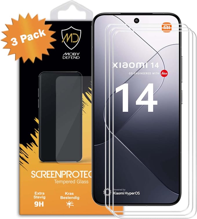 3-Pack MobyDefend Screenprotectors - Geschikt voor Xiaomi 14 - Case-Friendly Screensavers - Gehard Glas