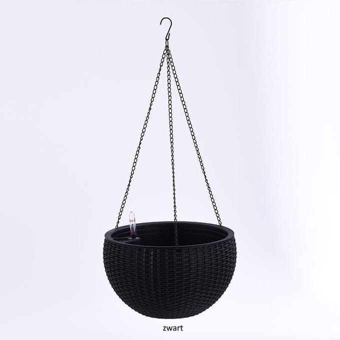 hangende plantenbak met reservoir en water-indicator_zwart