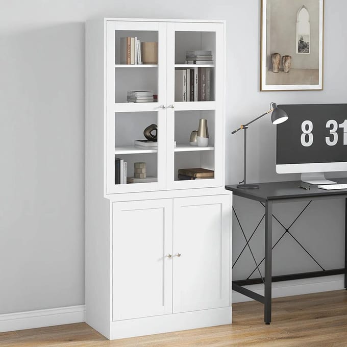 Sweiko Boekenkast - Vitrinekast - Glazen deuren - 76 × 40 × 178.5 cm - Wit