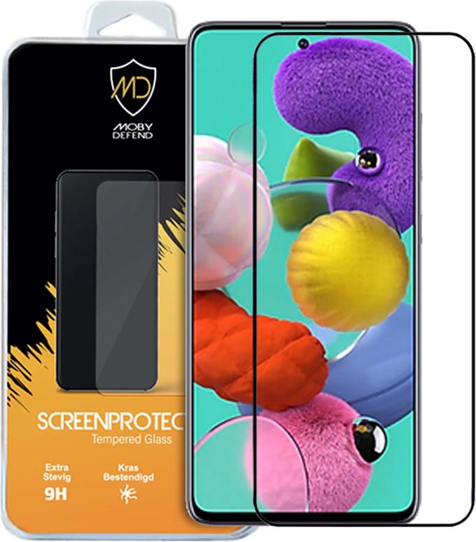 MobyDefend Screenprotector - Geschikt voor Samsung Galaxy A51 - Screensaver Met Zwarte Randen - Gehard Glas