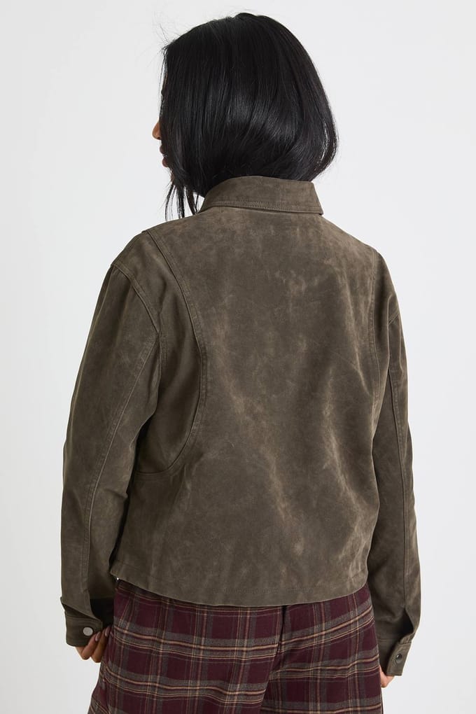 boohoo Dames Faux suede jas met kraag | Kaki | Maat: 44