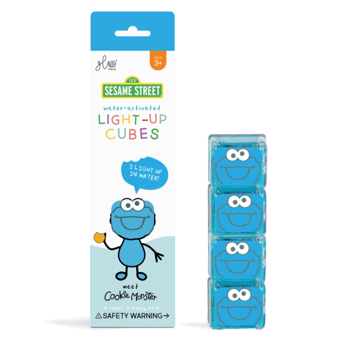 Glo Pals Cookie Monster light up cubes, 4 stuks, blauw, Sesamstraat