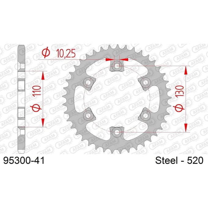 Stalen motortandwiel achteraan Afam 520 41 dents