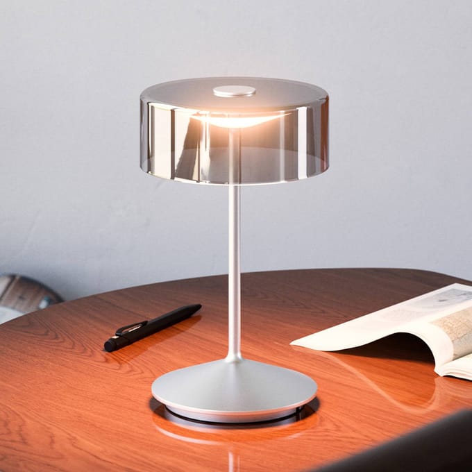 Sigor Numotion LED oplaadbare tafellamp, zilver, glas, IP54, dimbaar
