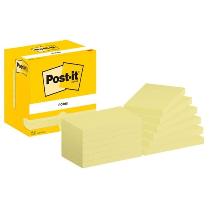Post-it 655 CY sticky notes, 12 pads, 100 vellen per pad, 76 x 127 mm, PEFC-gecertificeerd, geel