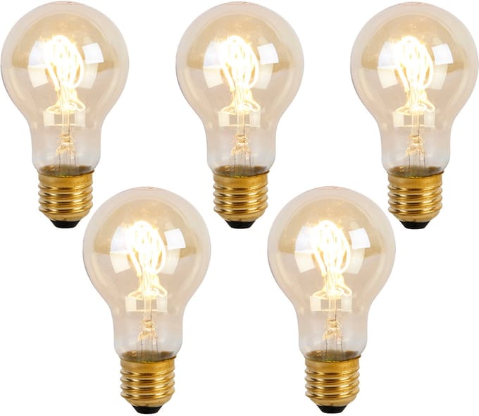 LUEDD Set van 5 E27 LED lamp spiraal filament A60 goldline 2W 150 lm 2200K