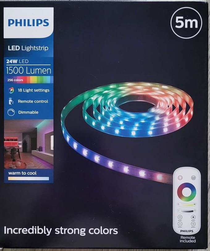 Philips - LED Lightstrip - 24W LED - 1500 Lumen - 256 kleuren - Afstandsbediening - Dimbaar
