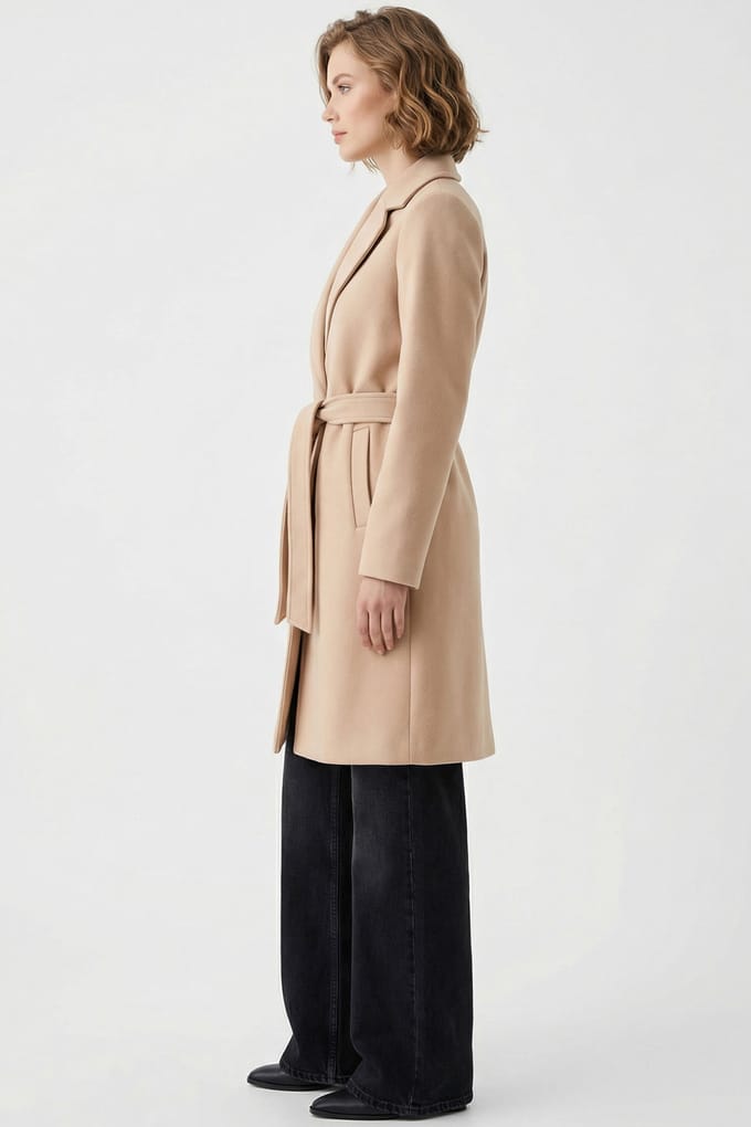 Geknoopte Midi Coat met Jas kraag