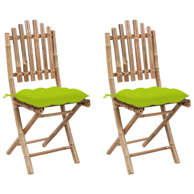 vidaXL - Opklapbare - stoelen - (2 - stuks) - met - kussens, - bamboe