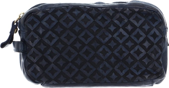 CAMPOMAGGI Leren Toilettas Beauty Bag Blu Indaco Donkerblauw