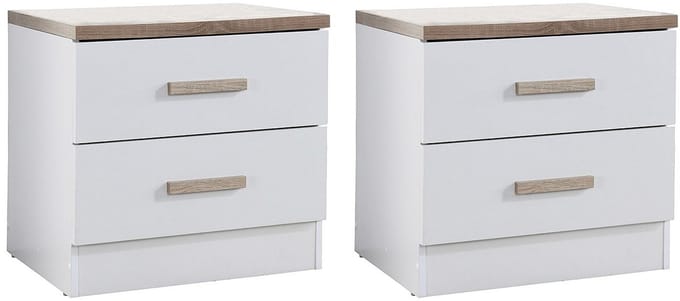 Vente-unique Set van 2 nachtkastjes met 2 lades - Wit en naturel - SKAIDO