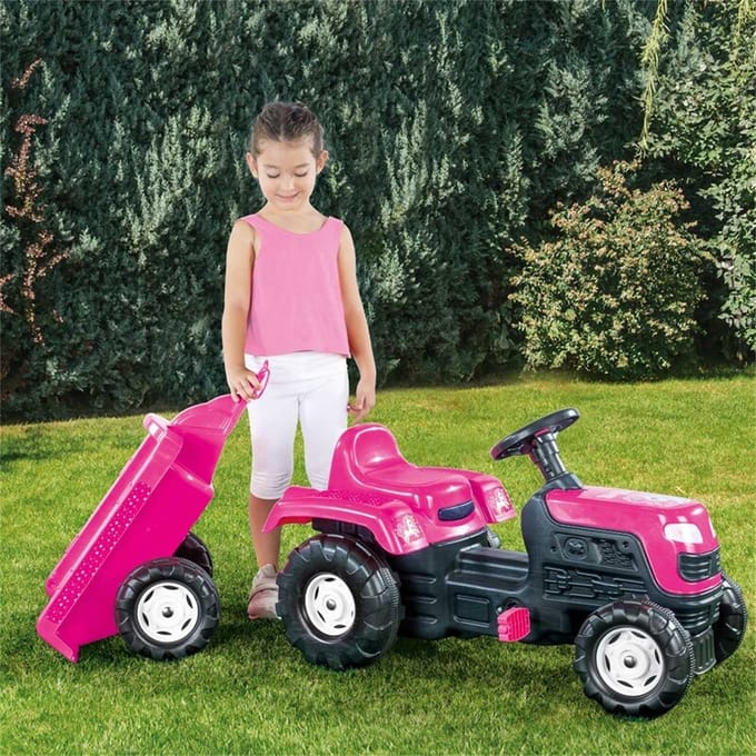 Dolu Eenhoorn Traptractor met Aanhanger Roze/Zwart