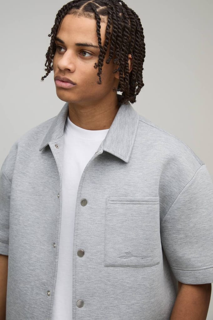 Oversized Boxy Scuba Shirt | Grey Marl | Size Small