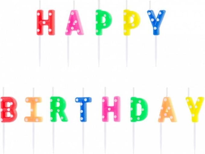 PartyDeco - Verjaardagskaarsen Happy Birthday (stippen)