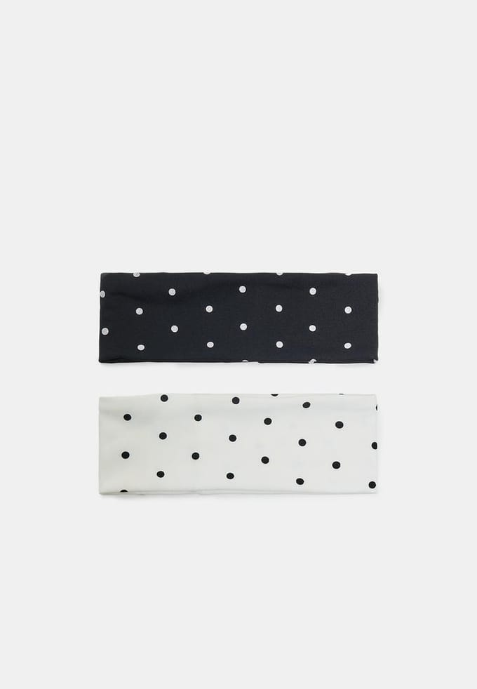 Stradivarius Set van 2 elastische haarbanden met stippenprint  Zwart OS