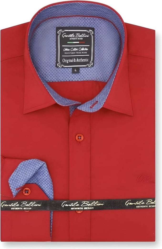 Heren Overhemd - Slim Fit - Dots Contrastbeleg - Rood - Maat 3XL