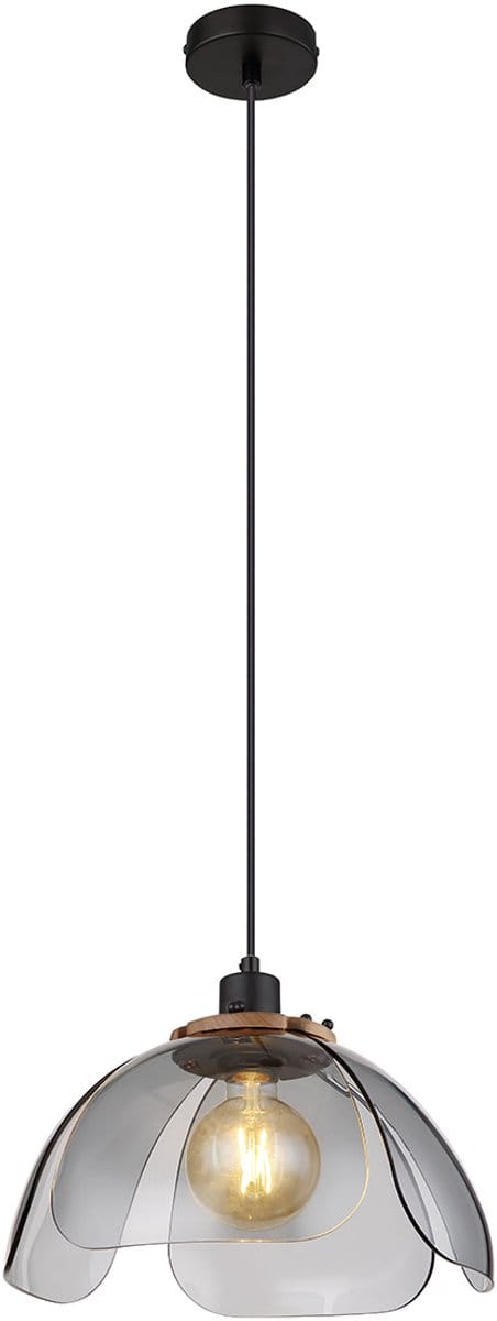 Globo - hanglamp - Dawar - zwart - glas smoke glas - Ø 34cm - E27 - 15785