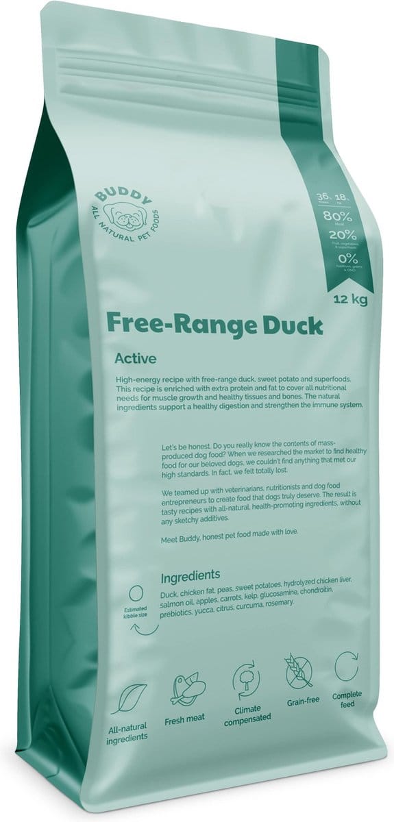 BUDDY ALL NATURAL PET FOODS Buddy vrije-uitloop eendenvoer 12 kg