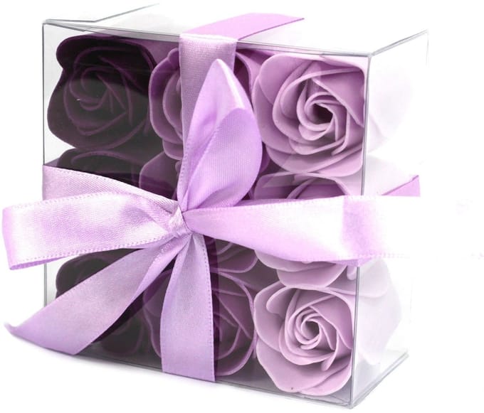 Zeep Bloemen - Paarse Rozen - 9 stuks - Cadeauverpakking