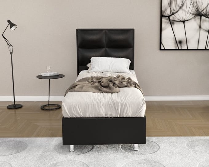 1persoons Boxspring met opbergruimte – Compleet 1persoons Boxspring 90x200 inclusief Pocketvering matras zwart