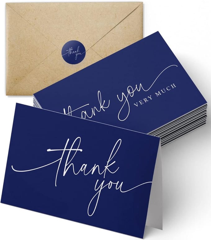 100x Bedankkaarten Set met Enveloppen en Stickers Marineblauw