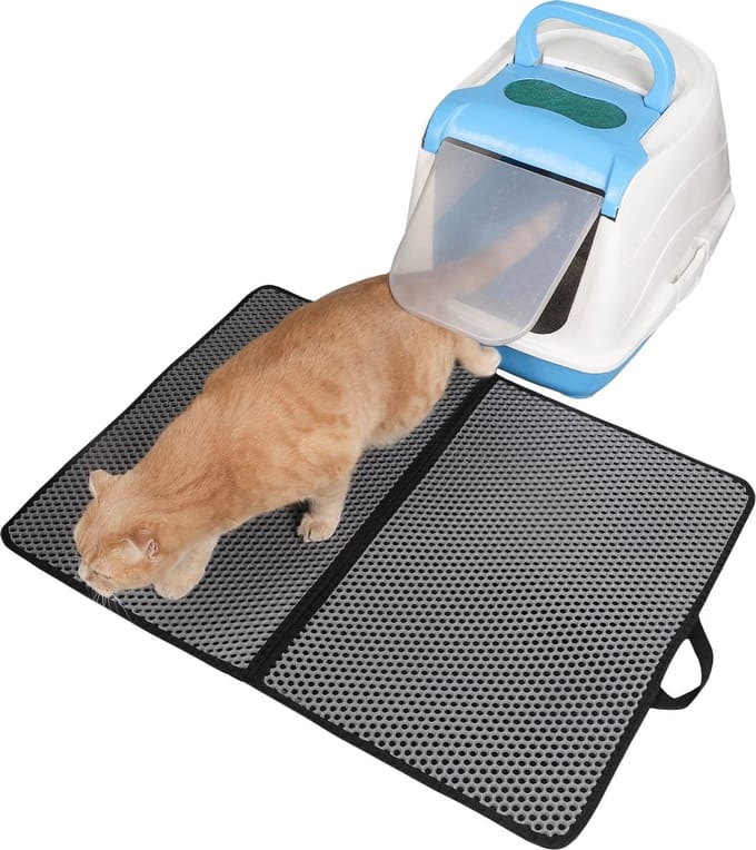 Lavida® Kattenbakmat - 45x60 cm - Dubbele Laag & Waterdicht - Honingraatdesign- Grit Opvanger- Grijs