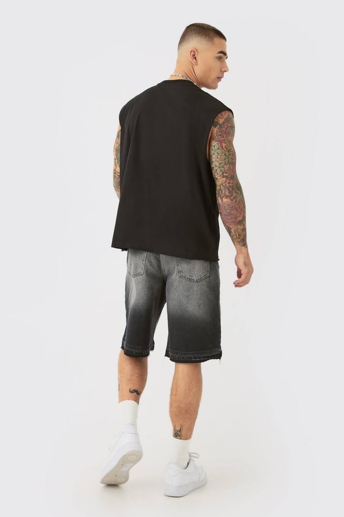 Ripped Denim Jorts In Black | Washed Black | Size 44
