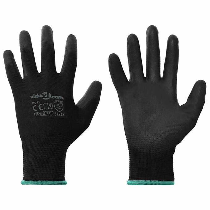 vidaXL Werkhandschoenen 24 st Zwart 11 / XXL Polyester