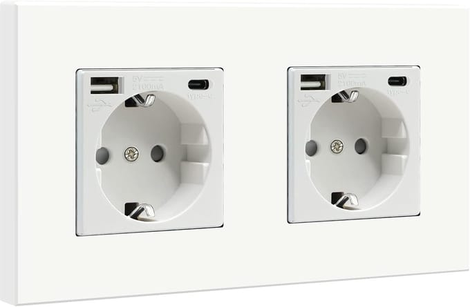 Stopcontact met USB - Dubbel stopcontact - Apparaten opladen - Geïntegreerde USB en Type C - 157 cm - Wit