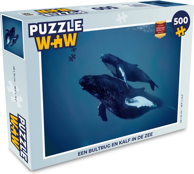 Puzzel Een bultrug en kalf in de zee - Legpuzzel - Puzzel 500 stukjes