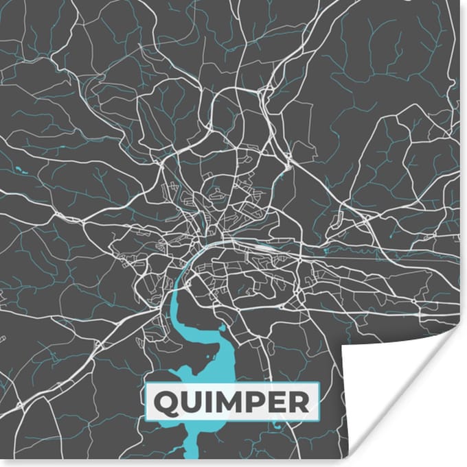 Poster Quimper - Plattegrond - Frankrijk - Stadskaart - Kaart - 30x30 cm