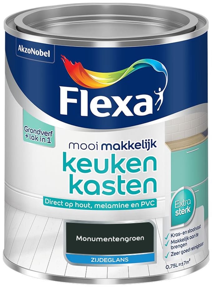 Flexa - Mooi Makkelijk Keukenkasten Zijdeglans - Monumentengroen - Mengverf - 750 Ml